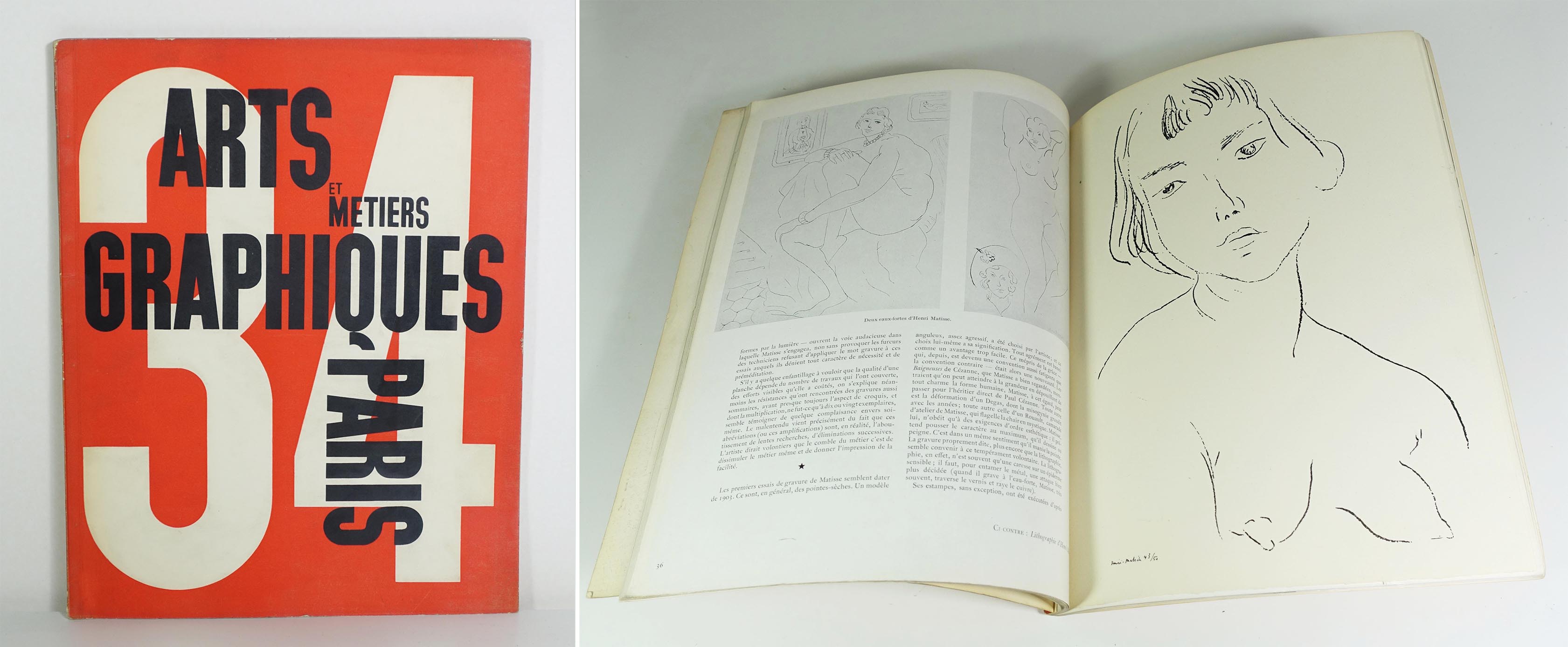 (Collectif) Charles Peignot - Henri Matisse - Jacques de Lacretelle - Léopold Marchand - Bertrand Guégan - Louis Cheronnet - Jean Bruller - Claude-Roger Marx - Jean Gallotti - Pierre Guéguen - Maximilien Vox - Georges Tcherkessof - Jean Carlu Arts et métiers graphiques n°34 Arts et métiers graphiques, Dir. Charles Peignot, 15 mars 1933. In-4 broché, couverture illustrée d