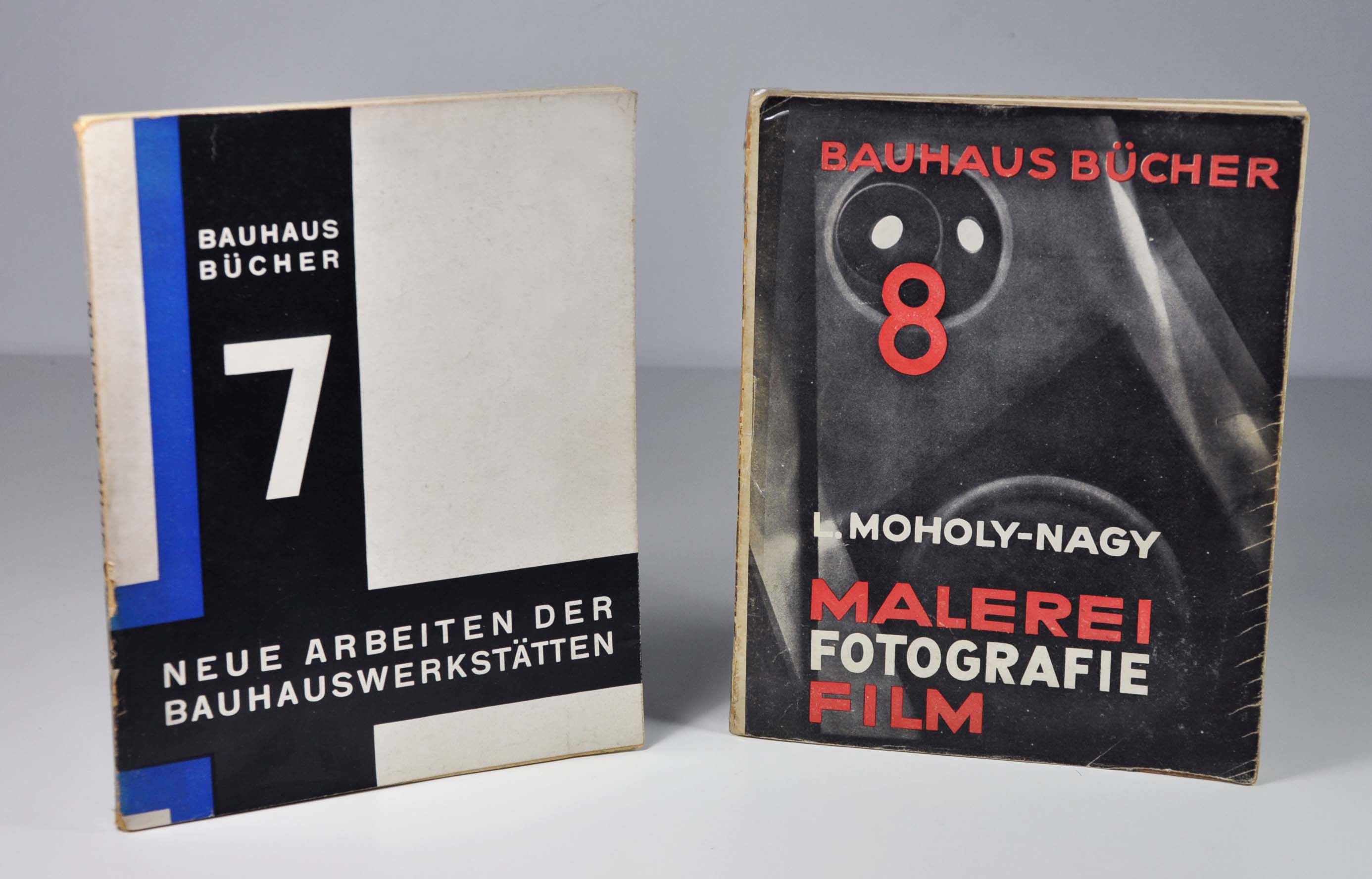 bauhausbucher, bauhausbücher, Bauhaus Bücher 7, Neue Arbeiten Der Bauhauswerksträtten (1925) & Bauhaus Bücher 8, L. Moholy-Nagy, Malerei Fotografie Film (1927)