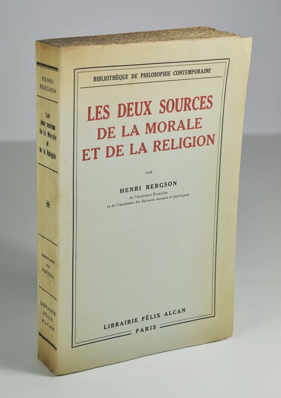 Bergson, "Les deux sources de la morale et de la religion", Librairie Félix Alcan, coll. "Bibliothèque de philosophie contemporaine", 1932. In-8 broché, 346 p. Edition originale. L