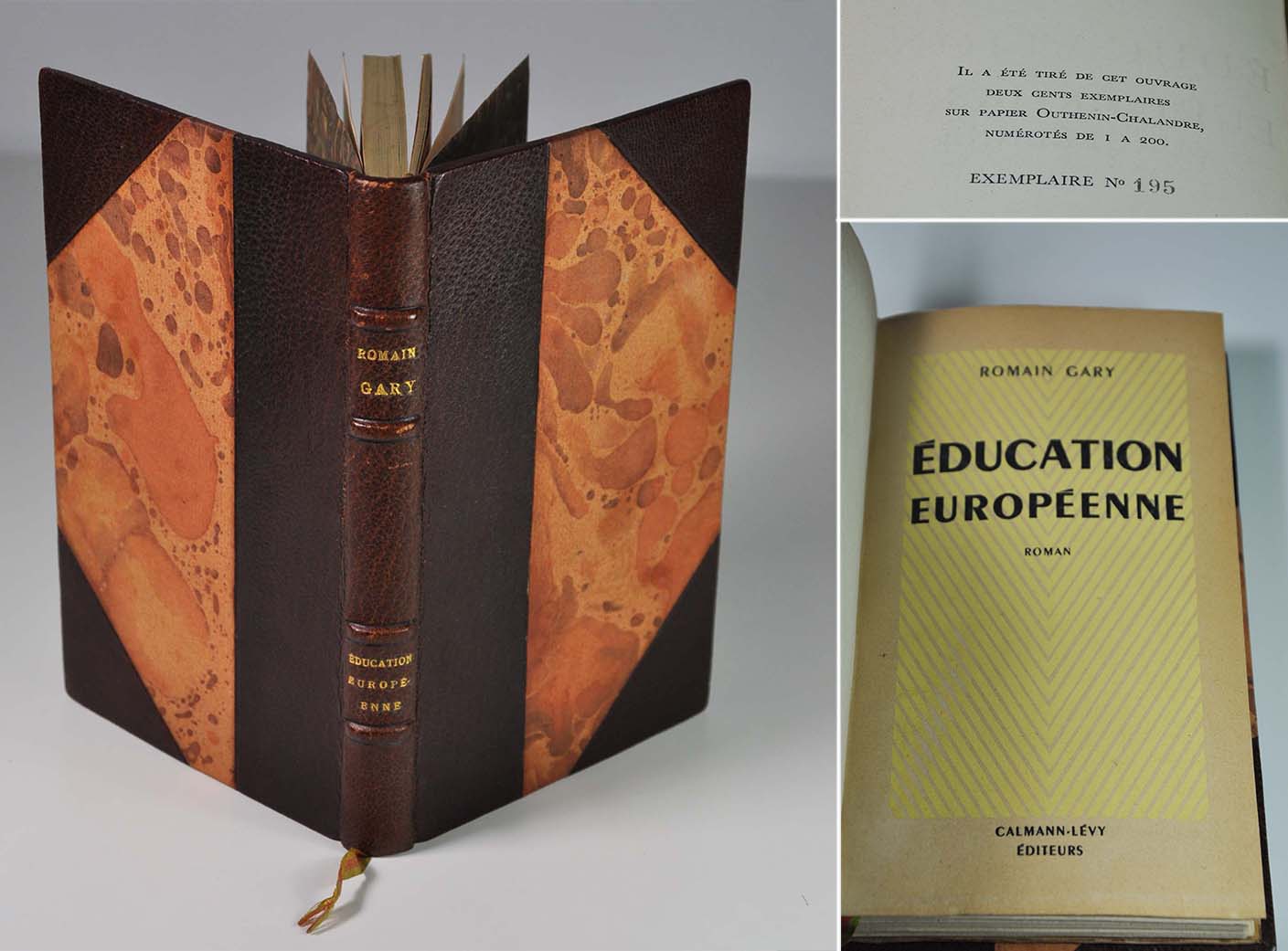 Paris, Calmann-Lévy, 1945. Un volume in-12, agréable reliure traditionnelle demi-chagrin à coins, dos à quatre nerfs, tête dorée, couverture et dos conservés, 178 p. Edition originale du premier roman de Gary. L