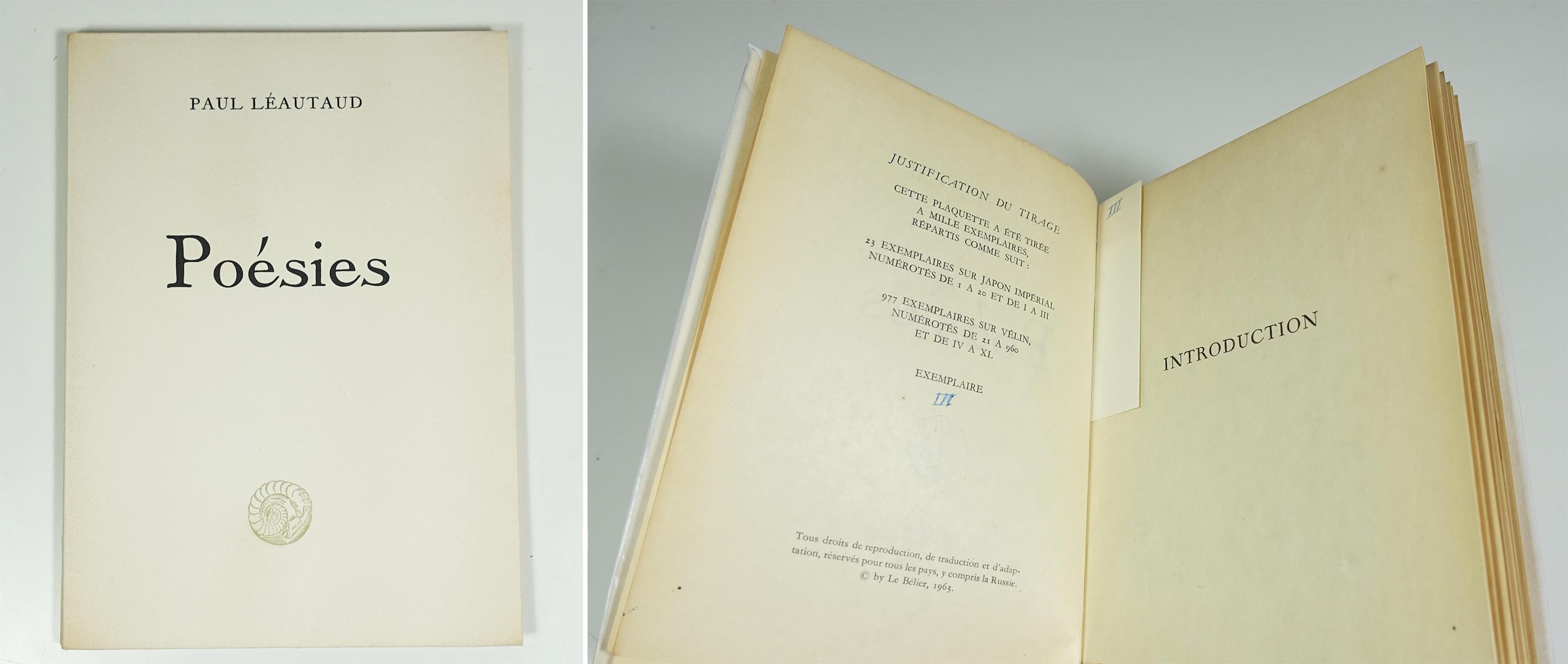 LEAUTAUD Paul  Poésies  Editions Le Bélier, 1963. Edition originale. L