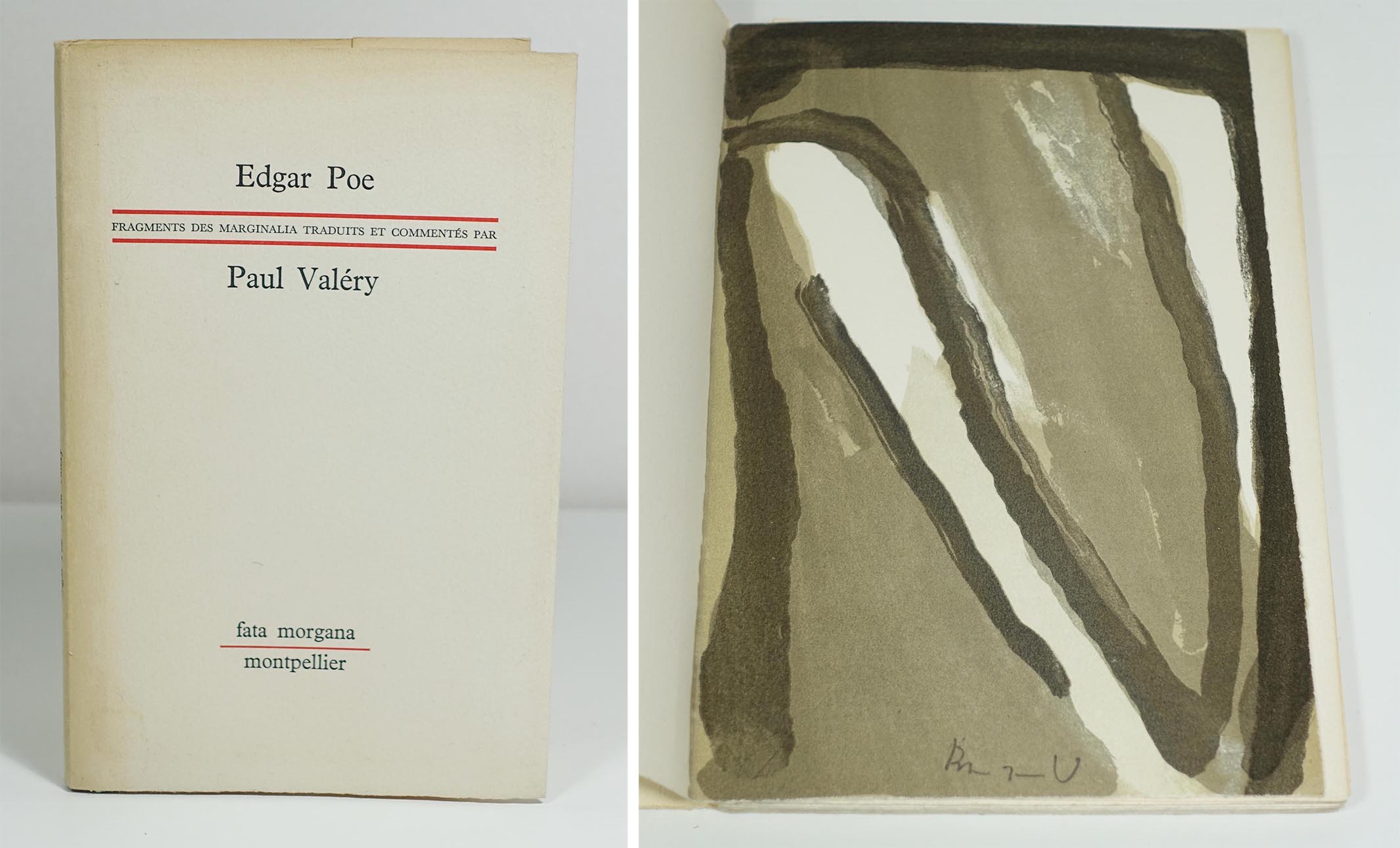 POE Edgar - VALERY Paul Fragments des Marginalia. Traduits et commentés par Paul Valéry. Fata Morgana, 1980. In-8 en feuilles, couverture à rabats, 47 p. Edition originale. Edition originale. Un des 75 exemplaires numérotés sur vélin d